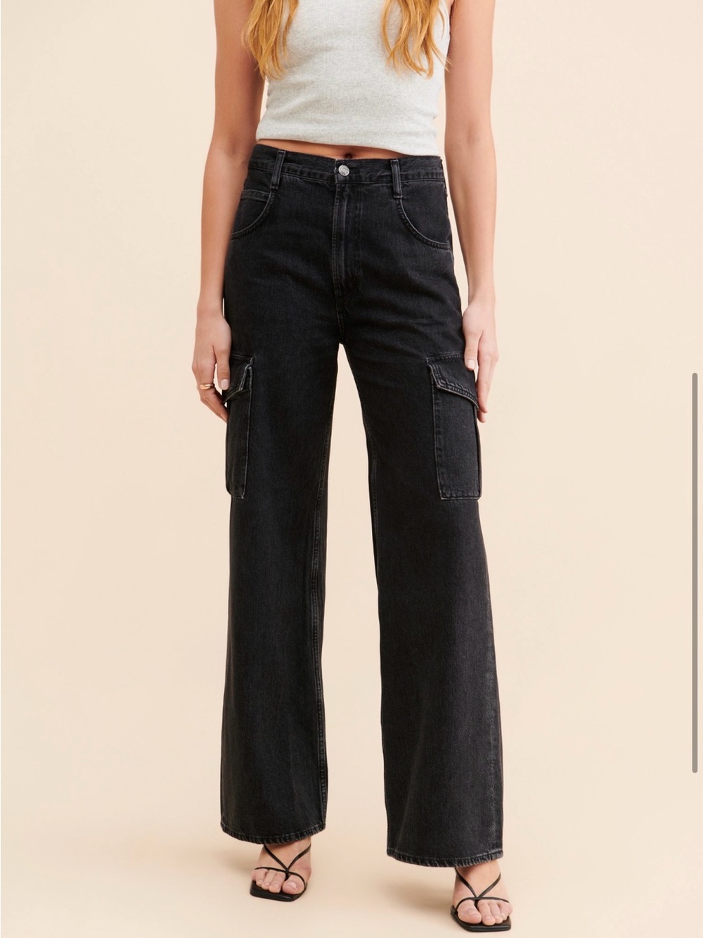 AGOLDE minka faded black cargo wide leg jeans 25